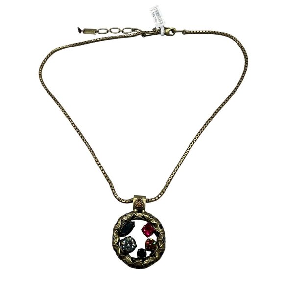 mariana pendent 2" chain 30" necklace handmade crystals black circle READ NEW - Picture 2 of 10